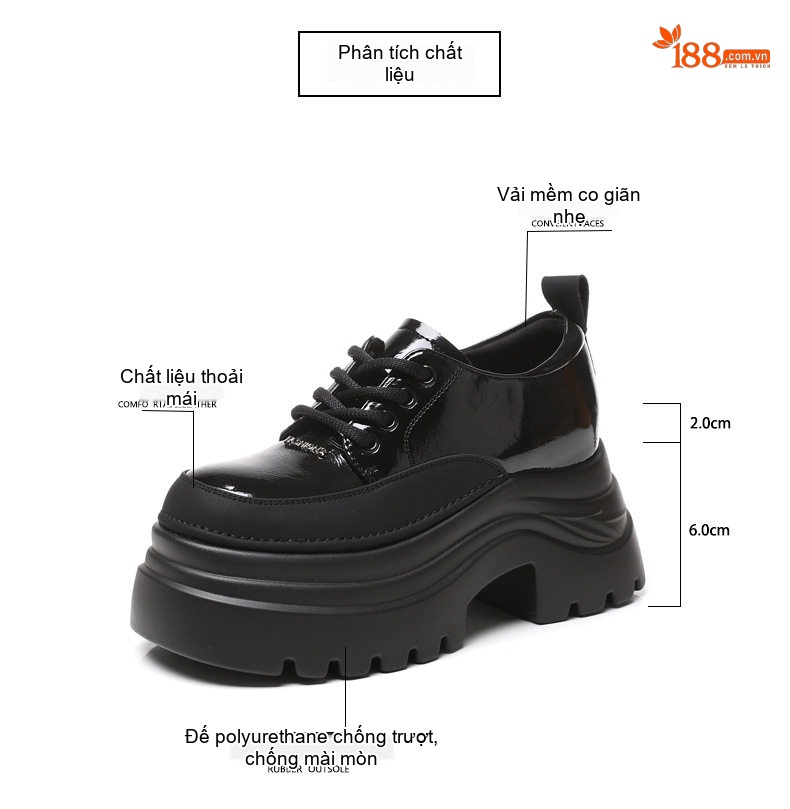 Giày Oxford Nữ Da Bóng Đế Bánh Mì Gót Cao Khoảng 6cm chi tiết 3