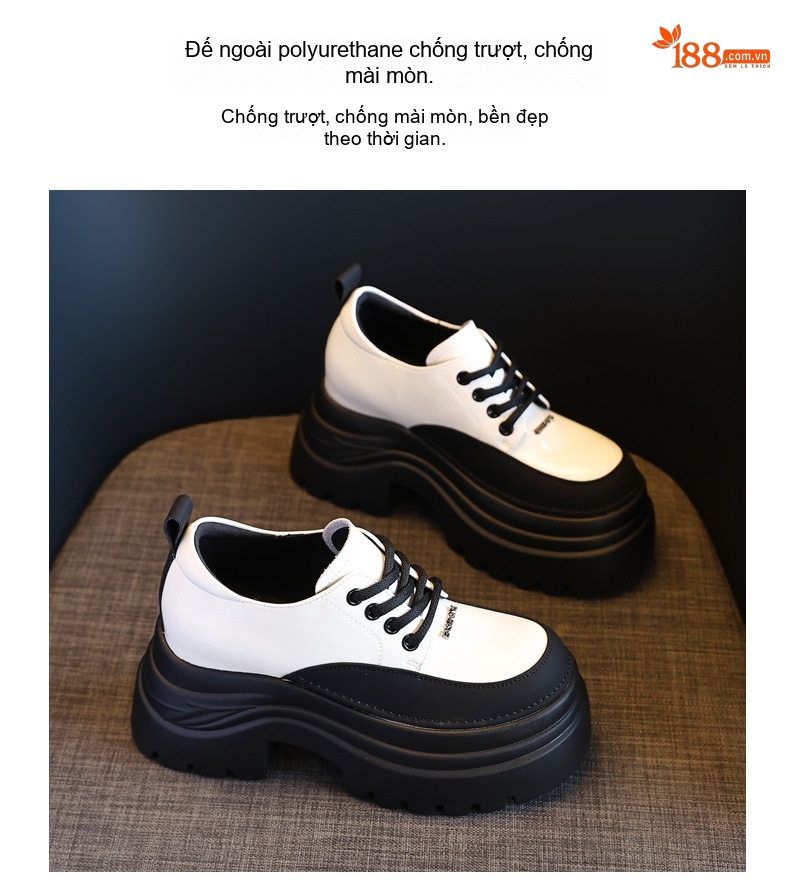 Giày Oxford Nữ Da Bóng Đế Bánh Mì Gót Cao Khoảng 6cm chi tiết 11