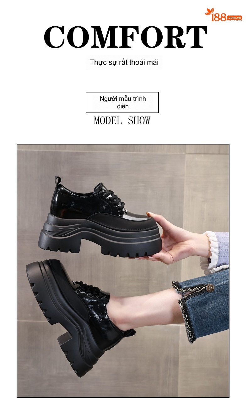 Giày Oxford Nữ Da Bóng Đế Bánh Mì Gót Cao Khoảng 6cm chi tiết 12