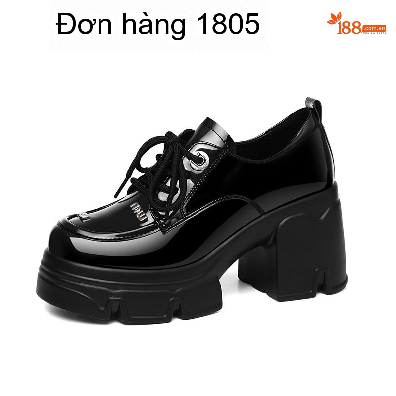 Giày Oxford Nữ Da Bóng Đế Cao Thô Chiều Cao Đế Khoảng 6cm Màu Đen