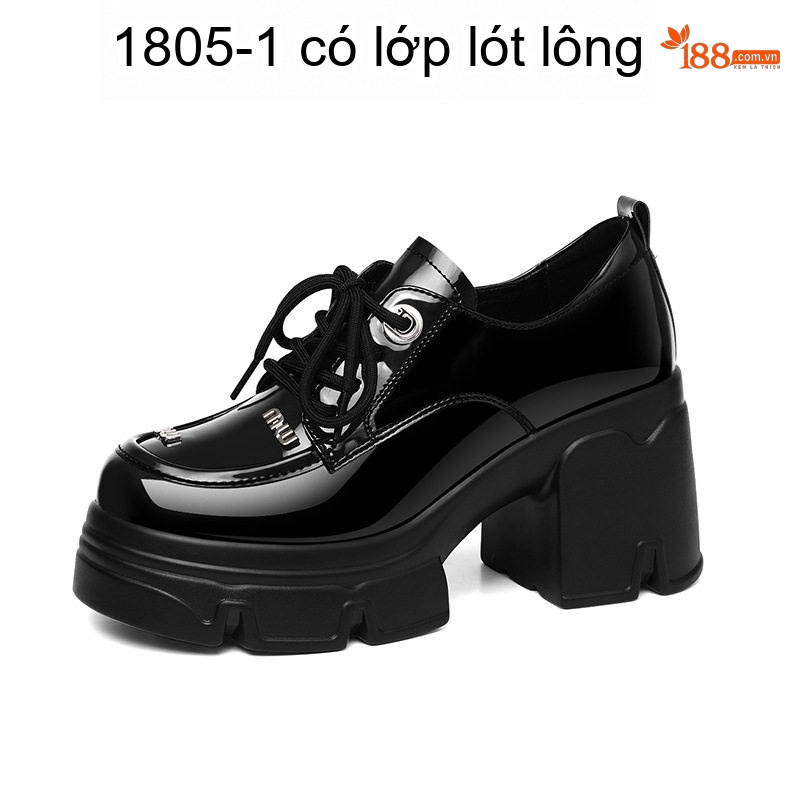 Giày Oxford Nữ Da Bóng Đế Cao Thô Chiều Cao Đế Khoảng 6cm Màu Đen