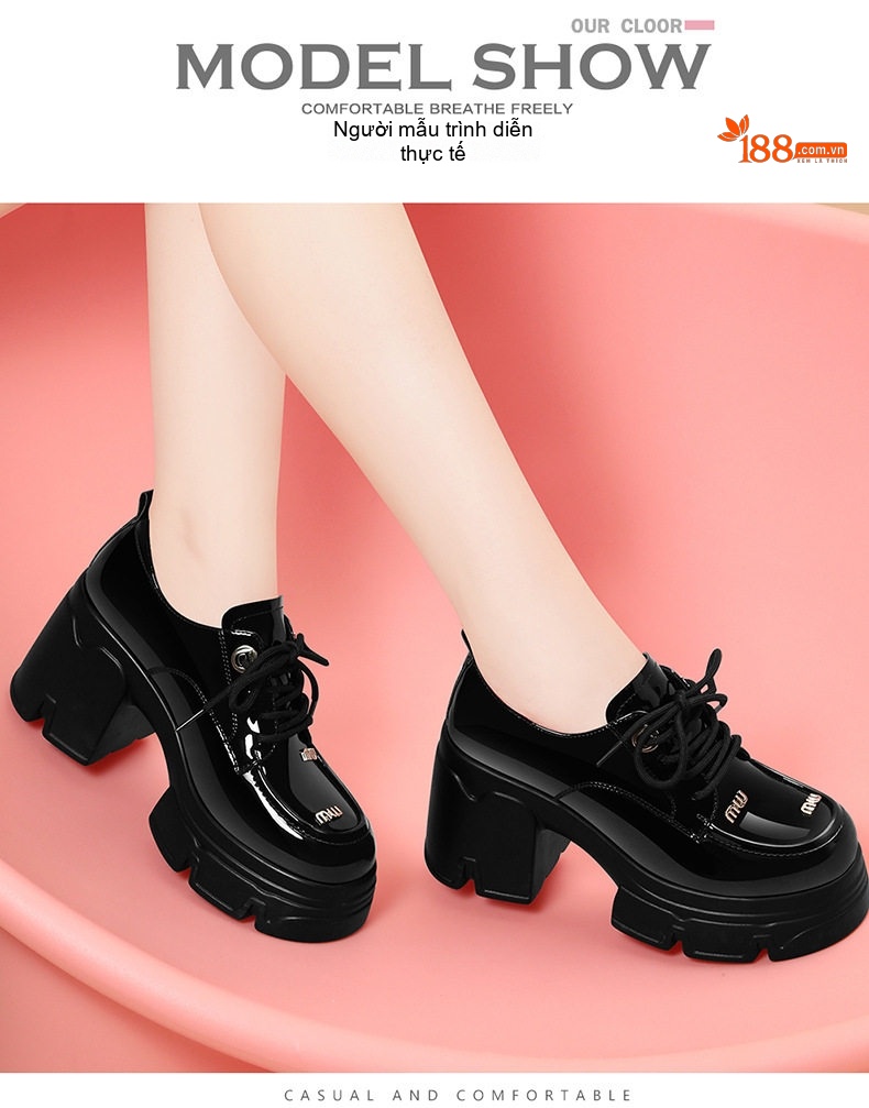 Giày Oxford Nữ Da Bóng Đế Cao Thô Chiều Cao Đế Khoảng 6cm Màu Đen chi tiết 6