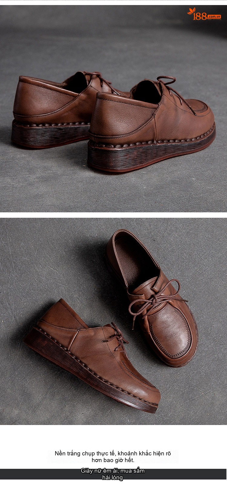 Giày Oxford Nữ Da Bóng Mũi Tròn Buộc Dây Chiều Cao Đế Khoảng 3cm Màu Đen, Nâu chi tiết 13