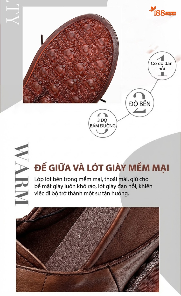 Giày Oxford Nữ Da Bóng Mũi Tròn Buộc Dây Chiều Cao Đế Khoảng 3cm Màu Đen, Nâu chi tiết 6