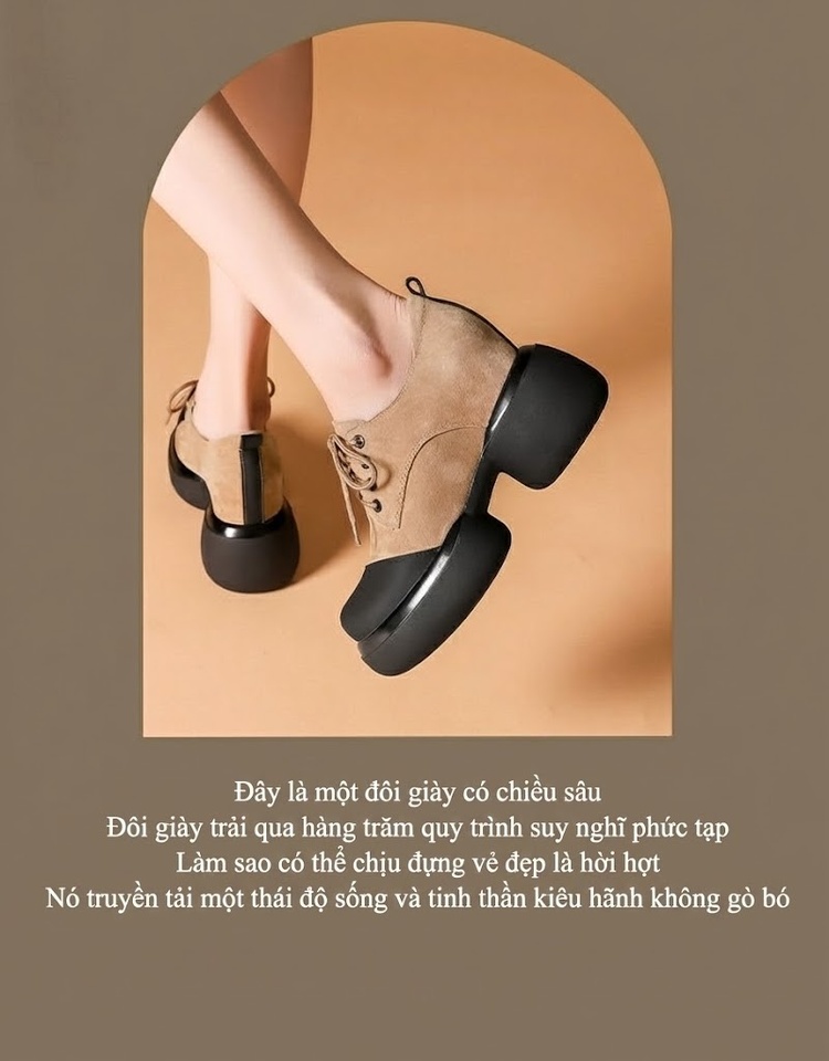 Giày Oxford Nữ Da Mờ Buộc Dây Chiều Cao Đế Khoảng 6cm Màu Be, Đen chi tiết 1
