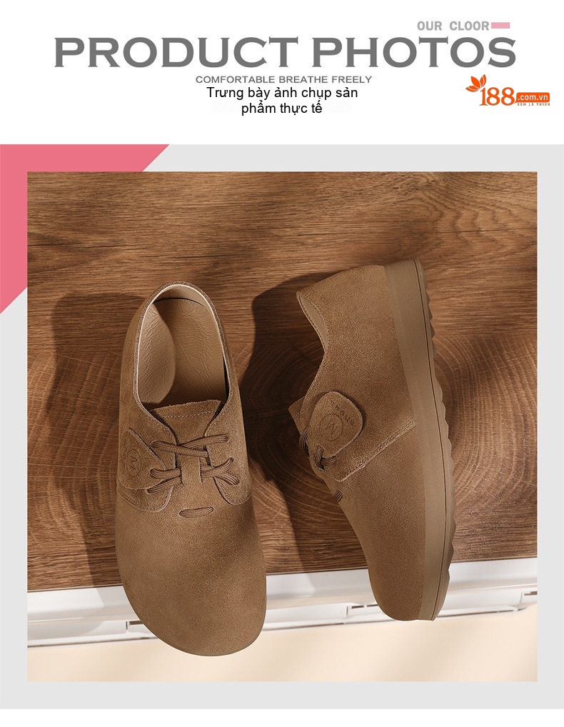 Giày Oxford Nữ Da Mờ Buộc Dây Đế Bệt Chiều Cao Đế Khoảng 2cm Màu Nâu chi tiết 9
