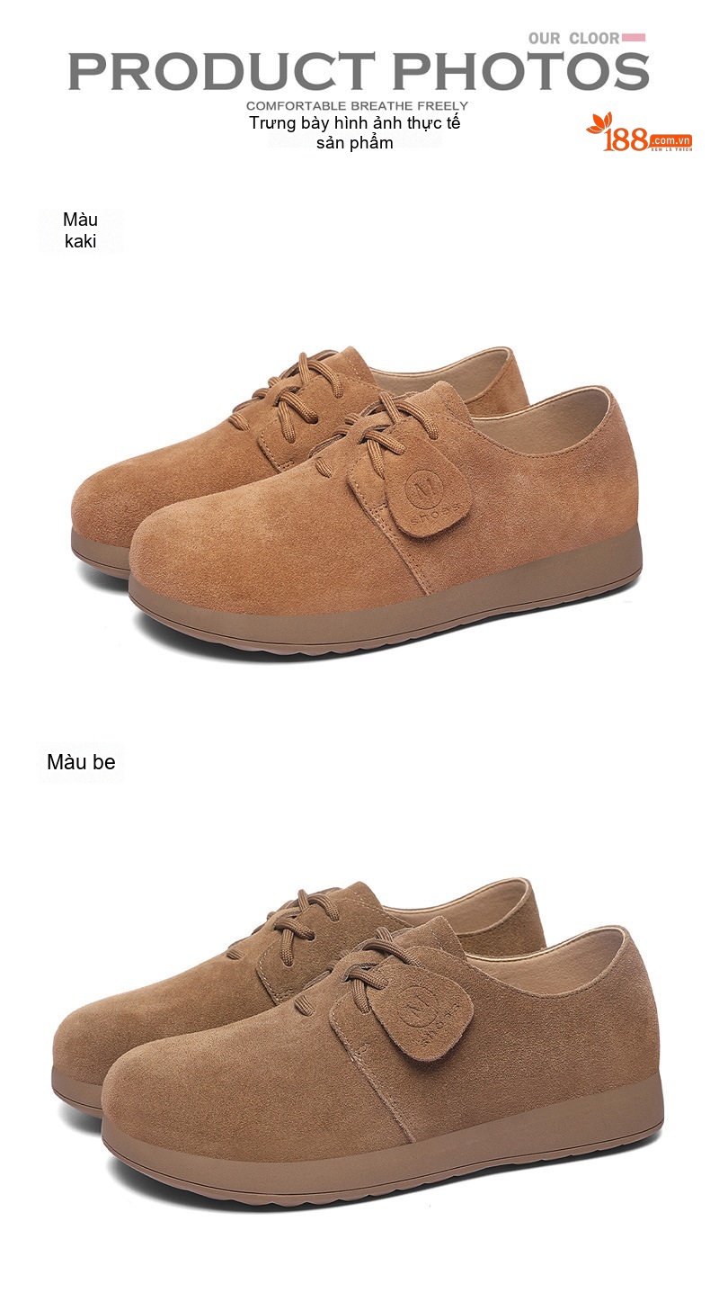 Giày Oxford Nữ Da Mờ Buộc Dây Đế Bệt Chiều Cao Đế Khoảng 2cm Màu Nâu chi tiết 15