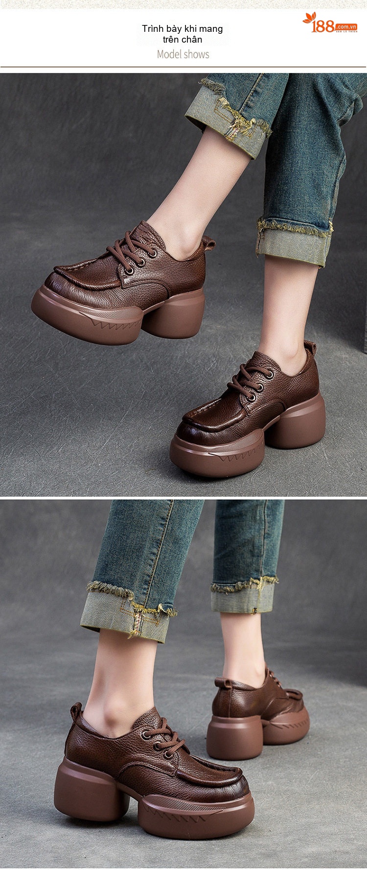 Giày Oxford Nữ Da Mờ Chiều Cao Đế Khoảng 6cm Màu Đen, Nâu chi tiết 6