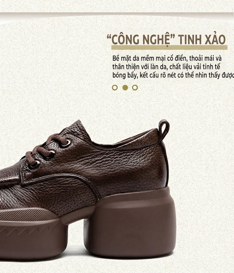 Giày Oxford Nữ Da Mờ Chiều Cao Đế Khoảng 6cm Màu Đen, Nâu chi tiết 2