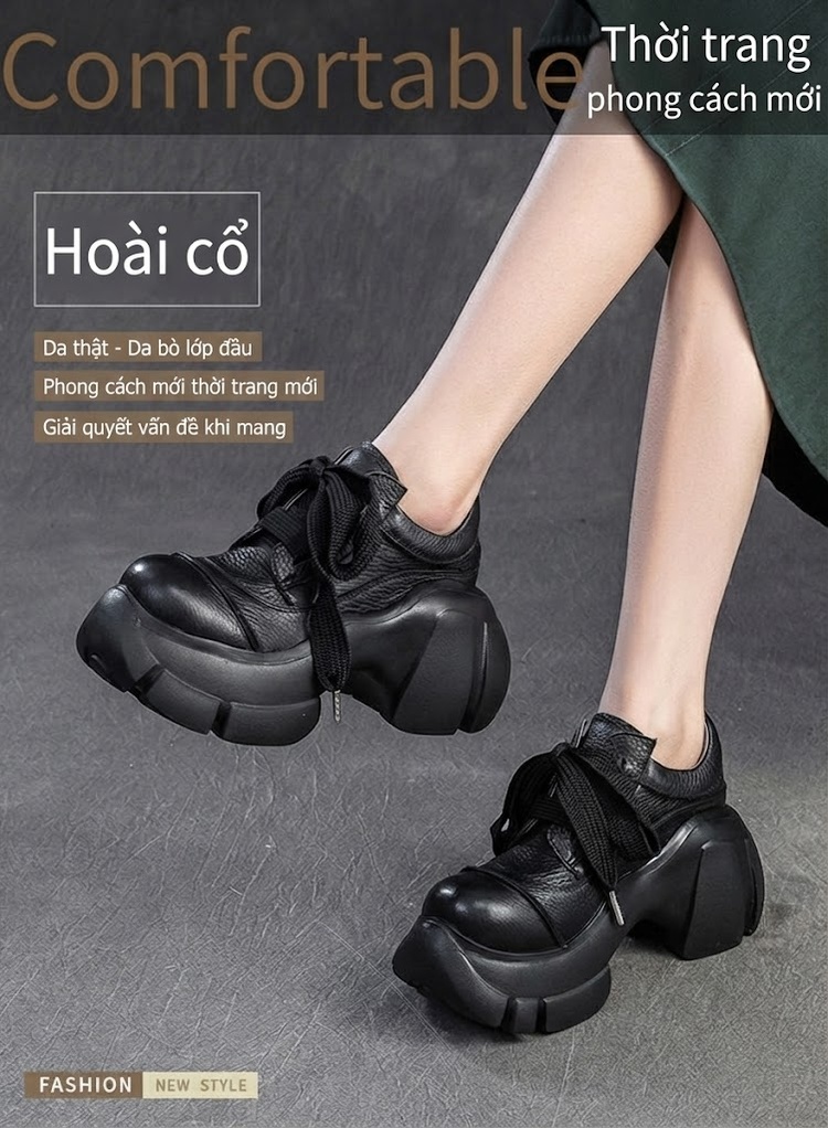 Giày Oxford Nữ Da Mờ Đế Dày Chiều Cao Đế Khoảng 6cm Màu Đen, Nâu chi tiết 1