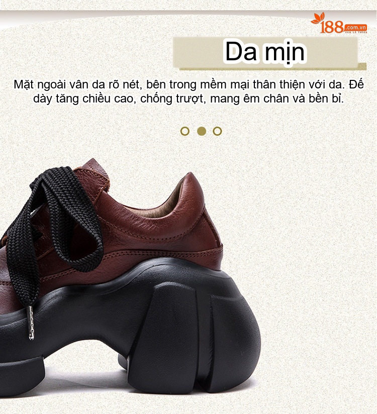 Giày Oxford Nữ Da Mờ Đế Dày Chiều Cao Đế Khoảng 6cm Màu Đen, Nâu chi tiết 2