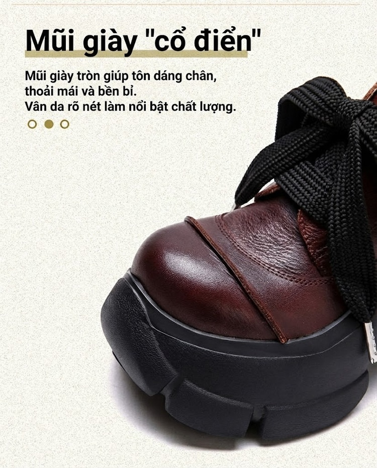 Giày Oxford Nữ Da Mờ Đế Dày Chiều Cao Đế Khoảng 6cm Màu Đen, Nâu chi tiết 3