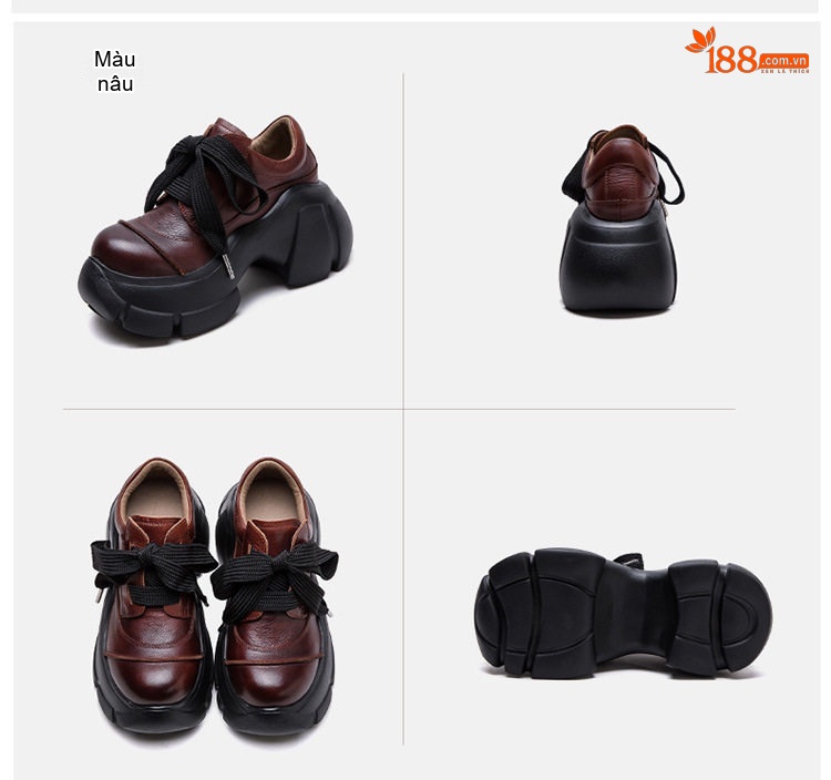 Giày Oxford Nữ Da Mờ Đế Dày Chiều Cao Đế Khoảng 6cm Màu Đen, Nâu chi tiết 16