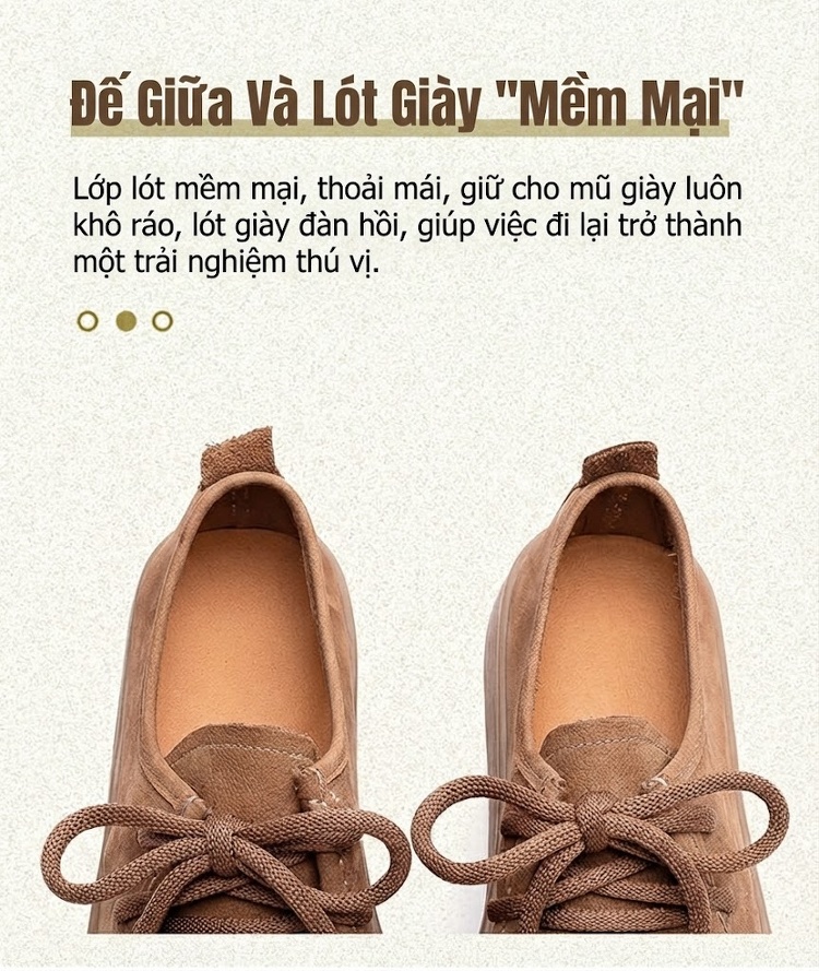 Giày Oxford Nữ Da Mờ Đế Dày Phong Cách Retro Chiều Cao Đế Khoảng 3cm Màu Nâu, Kem, Đỏ chi tiết 5