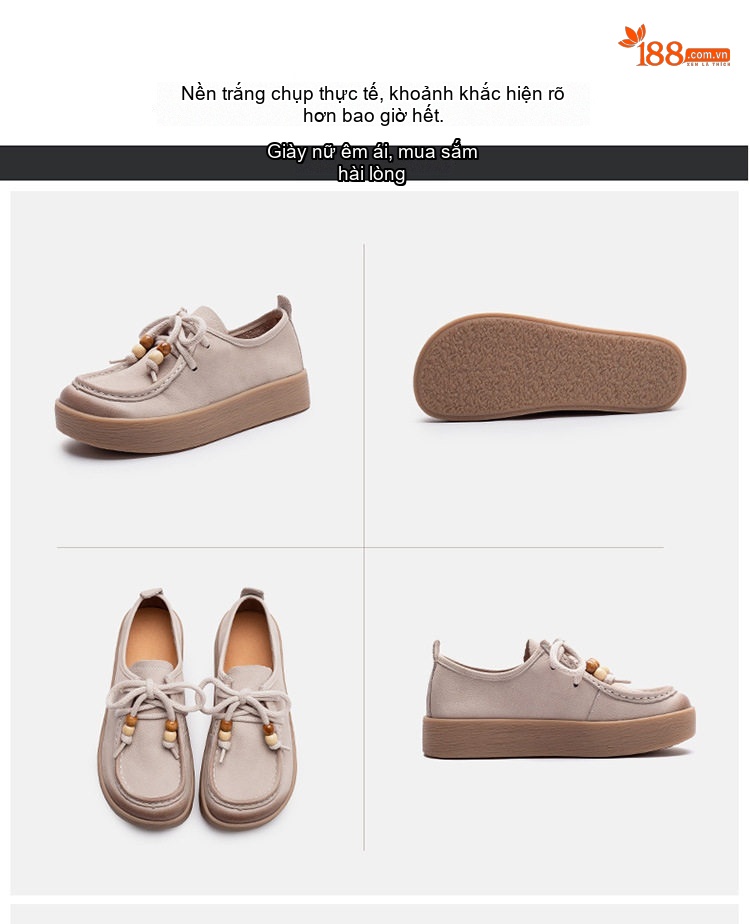 Giày Oxford Nữ Da Mờ Đế Dày Phong Cách Retro Chiều Cao Đế Khoảng 3cm Màu Nâu, Kem, Đỏ chi tiết 15