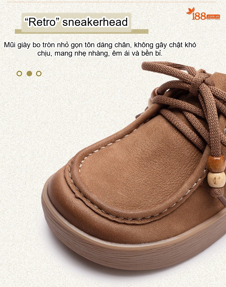 Giày Oxford Nữ Da Mờ Đế Dày Phong Cách Retro Chiều Cao Đế Khoảng 3cm Màu Nâu, Kem, Đỏ chi tiết 3