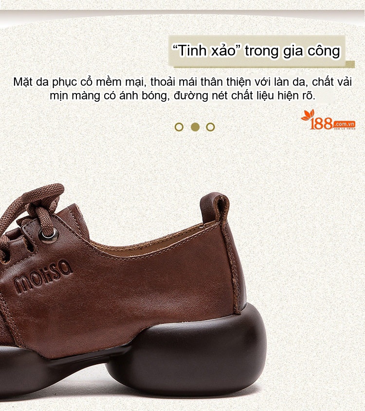 Giày Oxford Nữ Da Mờ Thủ Công Đế Dày Chiều Cao Đế Khoảng 5cm Màu Nâu chi tiết 2