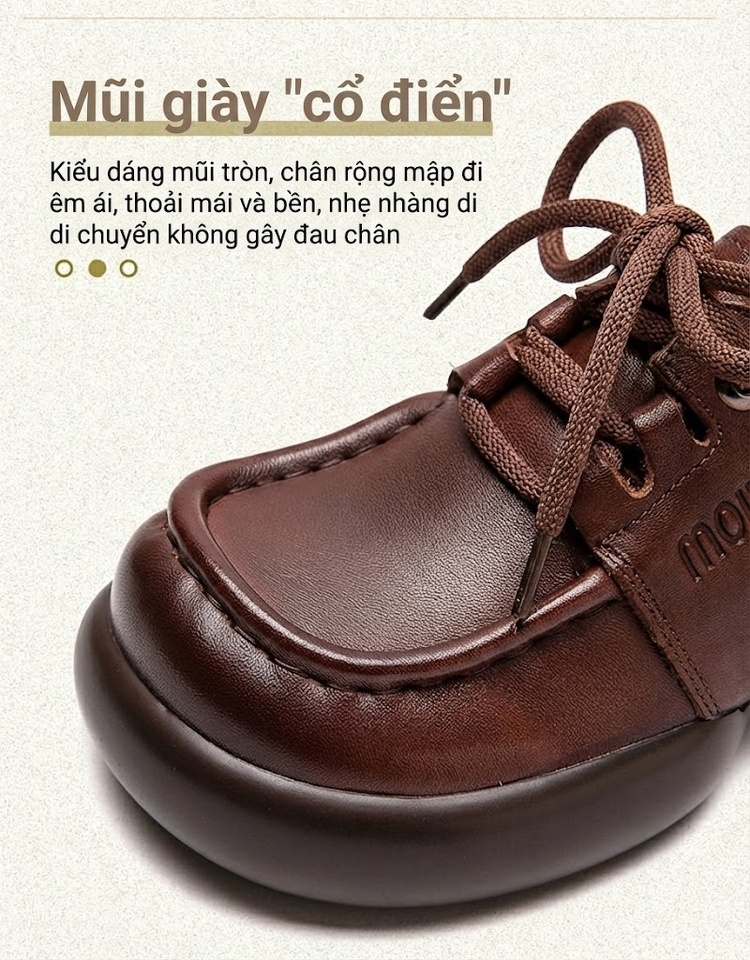 Giày Oxford Nữ Da Mờ Thủ Công Đế Dày Chiều Cao Đế Khoảng 5cm Màu Nâu chi tiết 3
