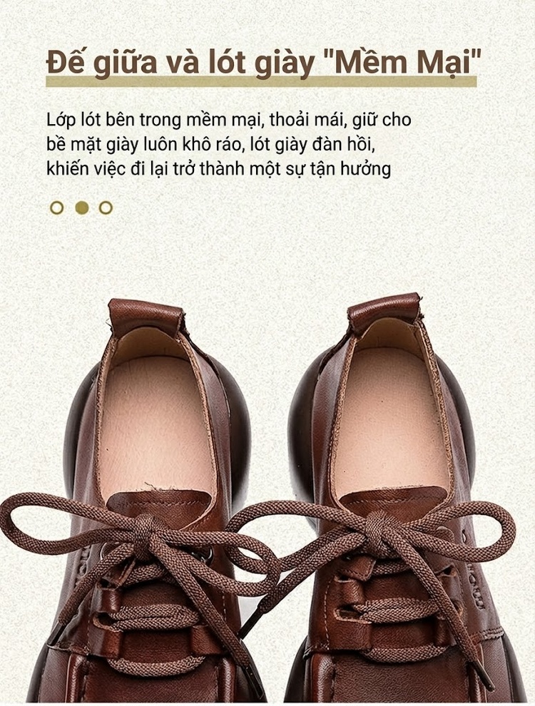 Giày Oxford Nữ Da Mờ Thủ Công Đế Dày Chiều Cao Đế Khoảng 5cm Màu Nâu chi tiết 5