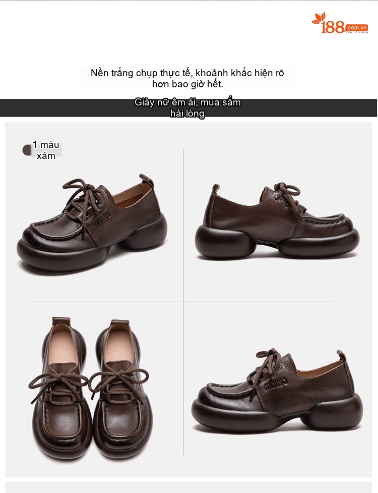 Giày Oxford Nữ Da Mờ Thủ Công Đế Dày Chiều Cao Đế Khoảng 5cm Màu Nâu chi tiết 13