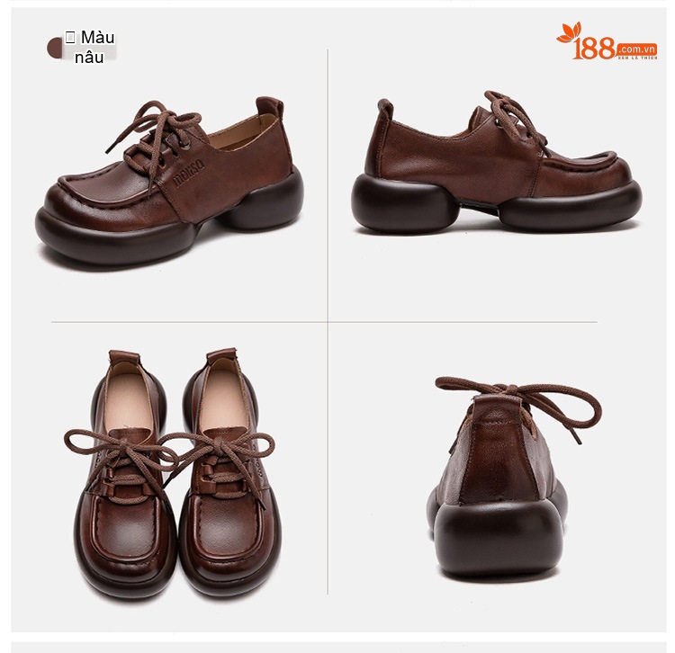 Giày Oxford Nữ Da Mờ Thủ Công Đế Dày Chiều Cao Đế Khoảng 5cm Màu Nâu chi tiết 14