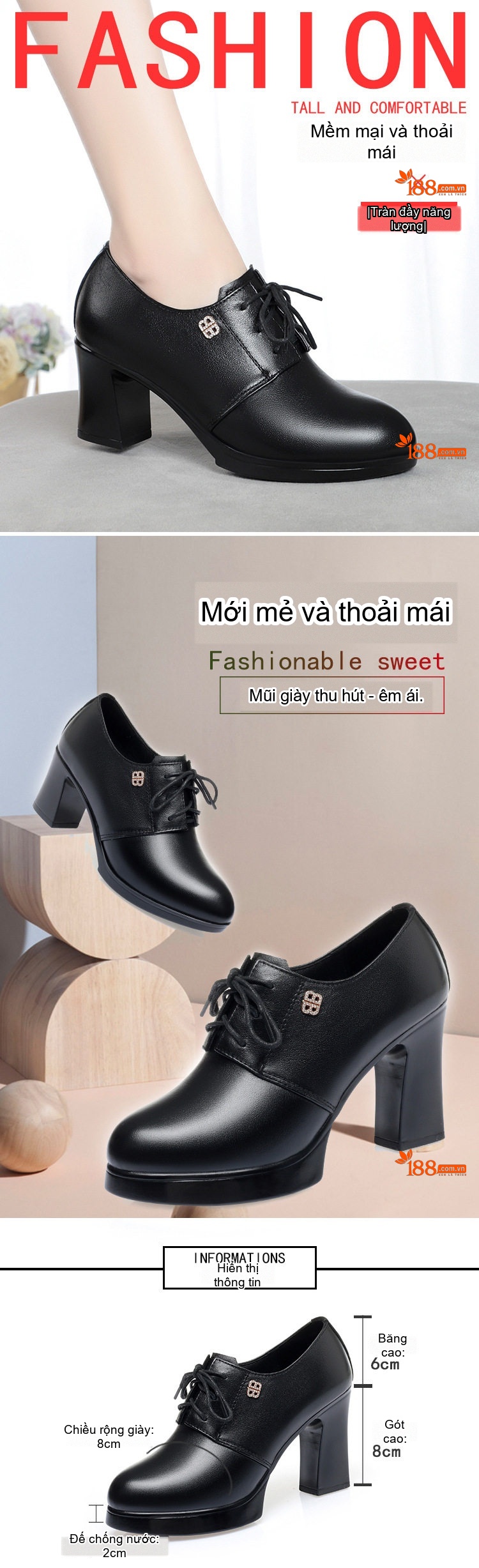 Giày Oxford Nữ Da Thật Gót Vuông Chiều Cao Đế 6cm Màu Đen chi tiết 1