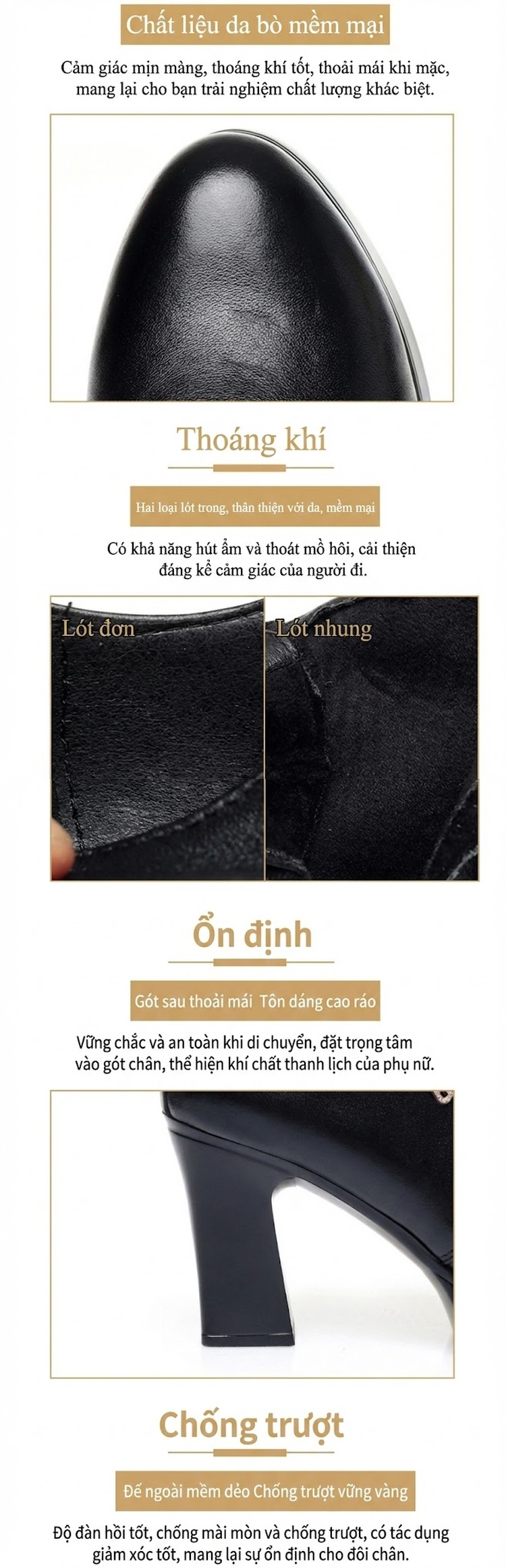 Giày Oxford Nữ Da Thật Gót Vuông Chiều Cao Đế 6cm Màu Đen chi tiết 6
