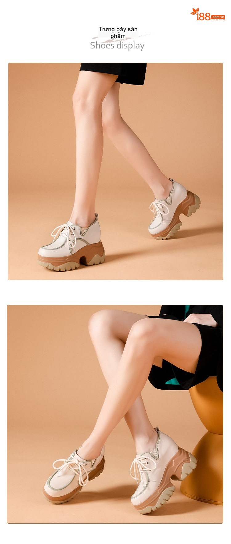 Giày Oxford Nữ Dây Buộc Da Bóng Chiều Cao Đế Khoảng 10cm Phong Cách Retro Màu Trắng, Đen chi tiết 12
