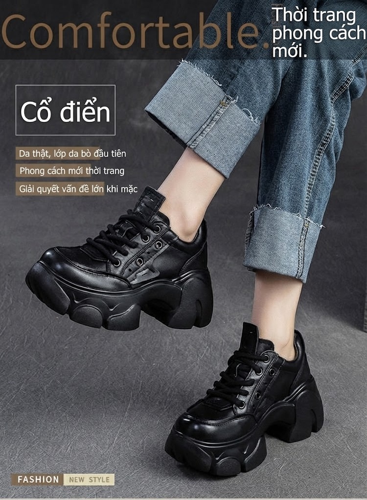 Giày Oxford Nữ Dây Buộc Da Bóng Đế Bệt Chiều Cao Đế Khoảng 5cm Màu Đen, Nâu chi tiết 1