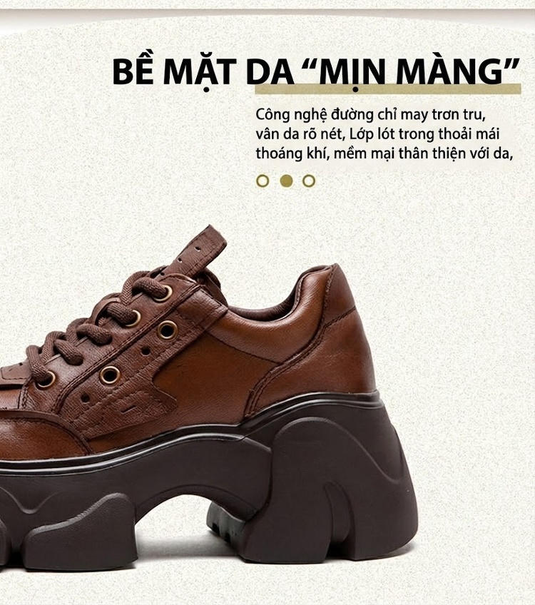 Giày Oxford Nữ Dây Buộc Da Bóng Đế Bệt Chiều Cao Đế Khoảng 5cm Màu Đen, Nâu chi tiết 2