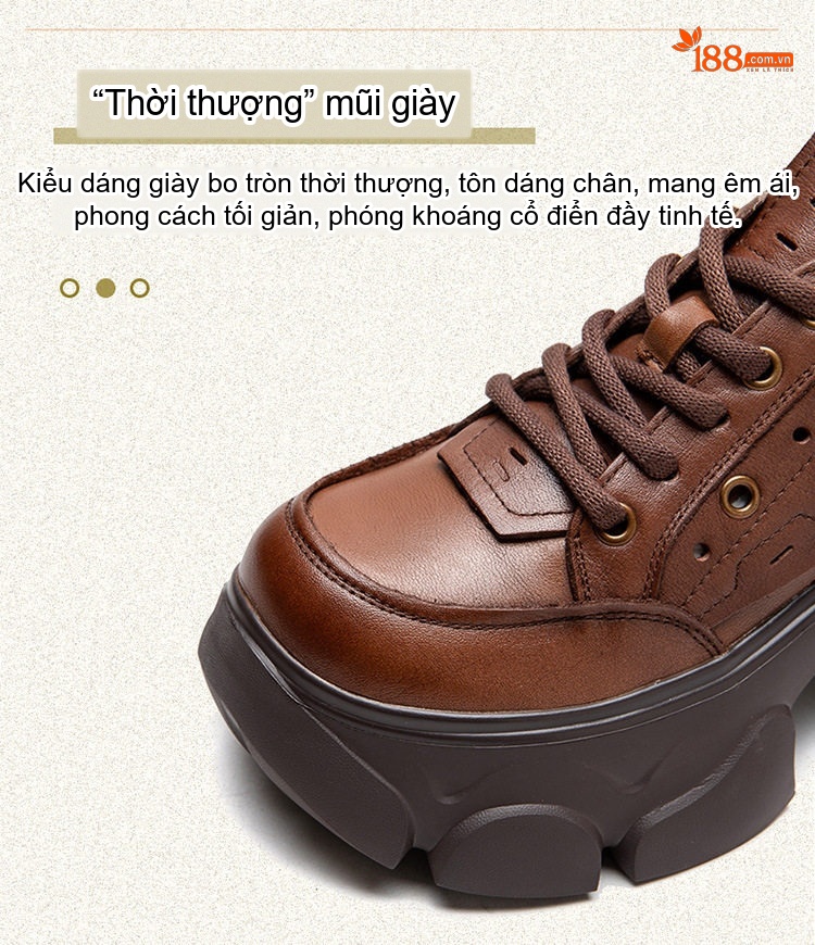 Giày Oxford Nữ Dây Buộc Da Bóng Đế Bệt Chiều Cao Đế Khoảng 5cm Màu Đen, Nâu chi tiết 3