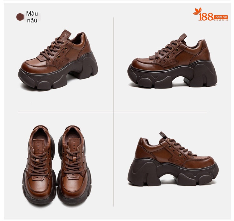 Giày Oxford Nữ Dây Buộc Da Bóng Đế Bệt Chiều Cao Đế Khoảng 5cm Màu Đen, Nâu chi tiết 16