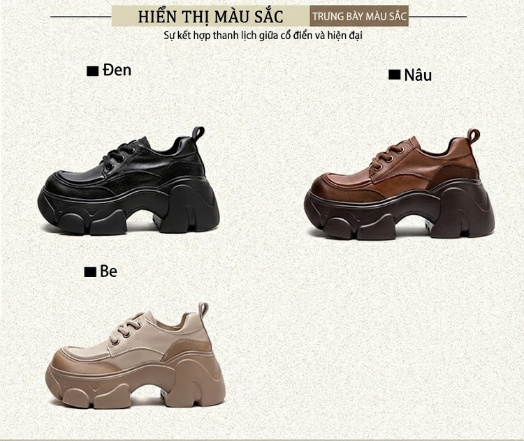 Giày Oxford Nữ Đế Bánh Mì Cao Cấp Chiều Cao Đế Khoảng 6cm Phong Cách Vintage Màu Đen, Nâu, Kem... chi tiết 2