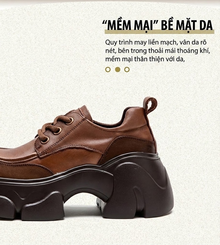 Giày Oxford Nữ Đế Bánh Mì Cao Cấp Chiều Cao Đế Khoảng 6cm Phong Cách Vintage Màu Đen, Nâu, Kem... chi tiết 3