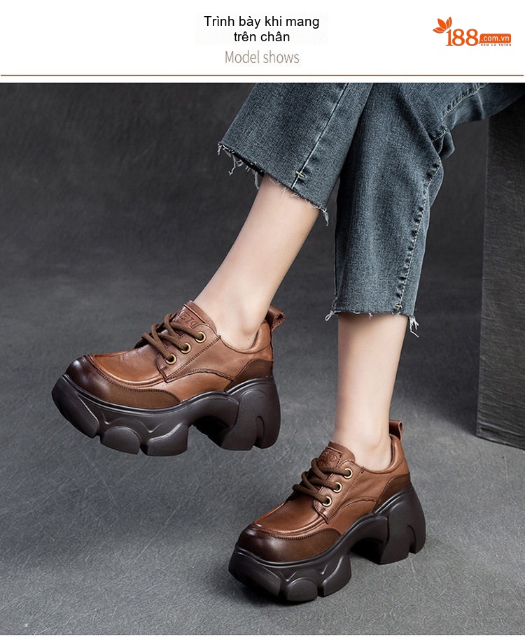 Giày Oxford Nữ Đế Bánh Mì Cao Cấp Chiều Cao Đế Khoảng 6cm Phong Cách Vintage Màu Đen, Nâu, Kem... chi tiết 7