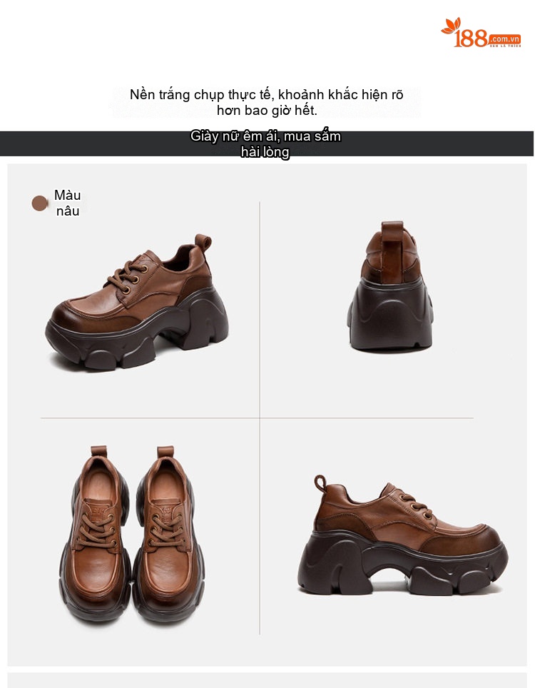 Giày Oxford Nữ Đế Bánh Mì Cao Cấp Chiều Cao Đế Khoảng 6cm Phong Cách Vintage Màu Đen, Nâu, Kem... chi tiết 16