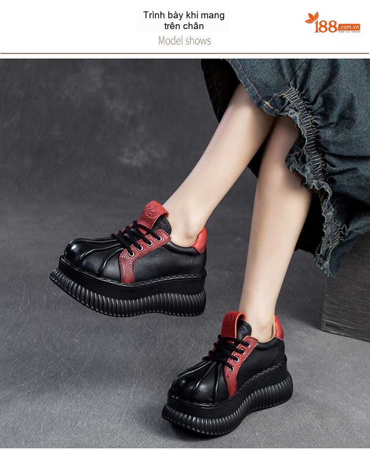 Giày Oxford Nữ Đế Bánh Mì Phong Cách Vintage Chiều Cao Đế Khoảng 5cm Màu Đỏ, Đen, Nâu... chi tiết 7