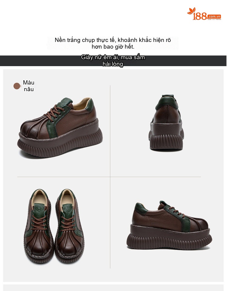 Giày Oxford Nữ Đế Bánh Mì Phong Cách Vintage Chiều Cao Đế Khoảng 5cm Màu Đỏ, Đen, Nâu... chi tiết 16