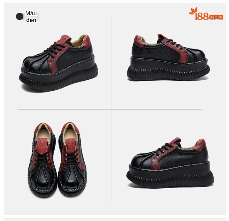 Giày Oxford Nữ Đế Bánh Mì Phong Cách Vintage Chiều Cao Đế Khoảng 5cm Màu Đỏ, Đen, Nâu... chi tiết 17