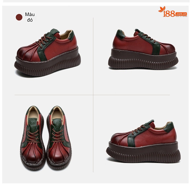 Giày Oxford Nữ Đế Bánh Mì Phong Cách Vintage Chiều Cao Đế Khoảng 5cm Màu Đỏ, Đen, Nâu... chi tiết 18