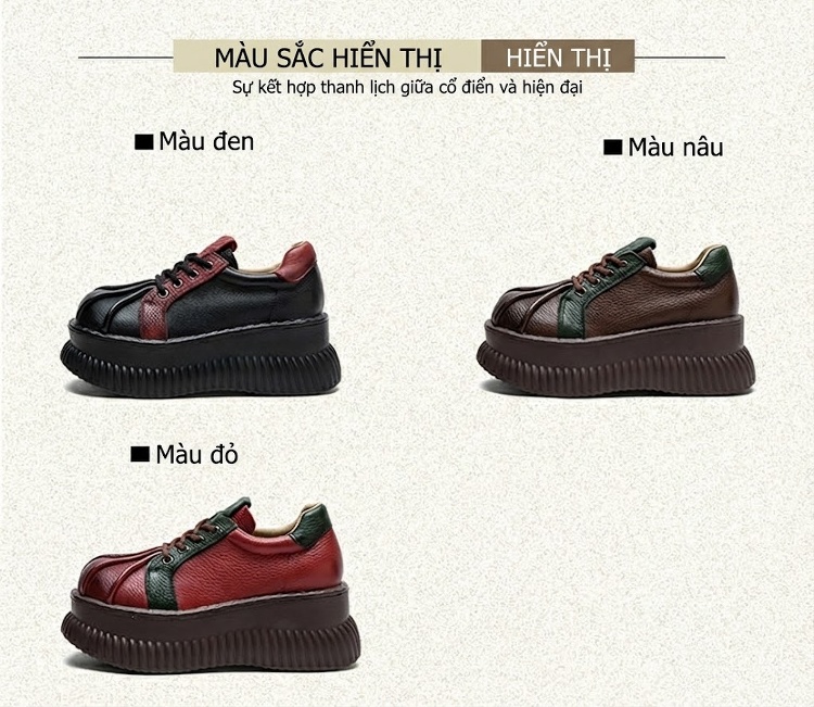 Giày Oxford Nữ Đế Bánh Mì Phong Cách Vintage Chiều Cao Đế Khoảng 5cm Màu Đỏ, Đen, Nâu... chi tiết 2