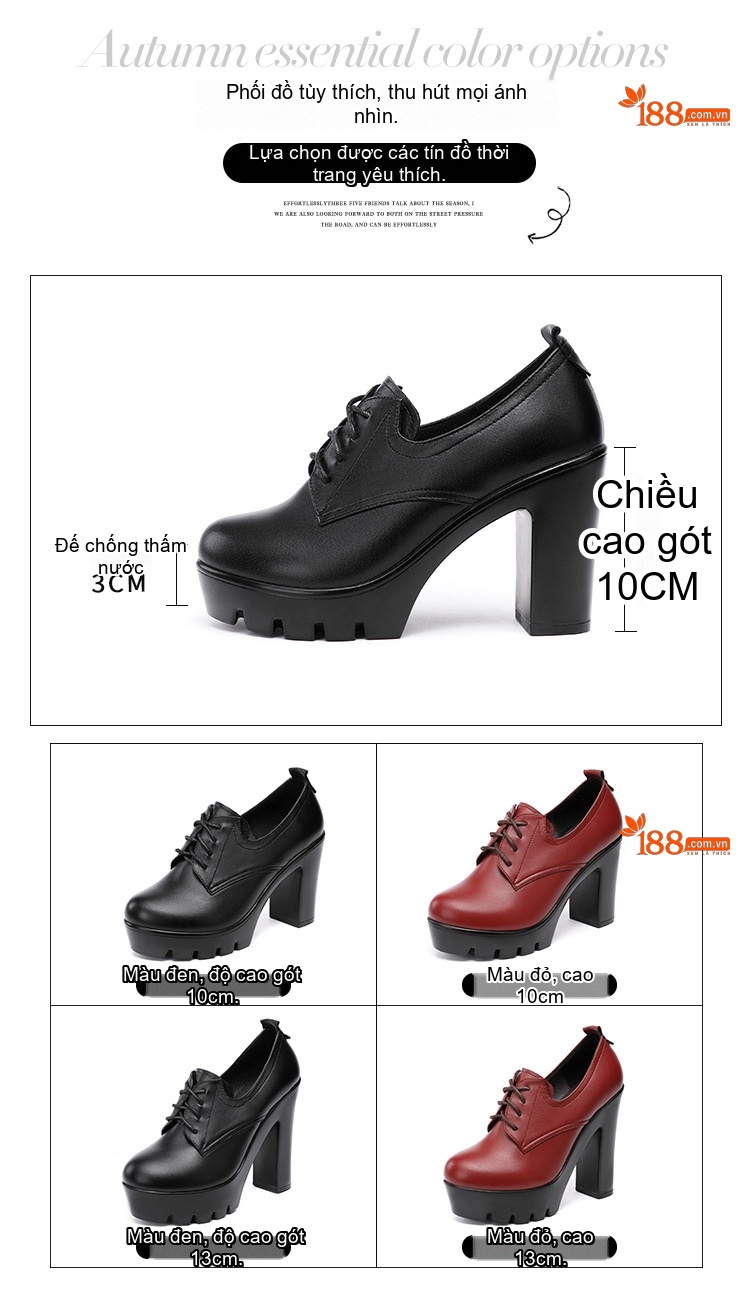 Giày Oxford Nữ Đế Cao Gót 7cm Lót Lông Giữ Ấm Màu Đen, Đỏ chi tiết 4
