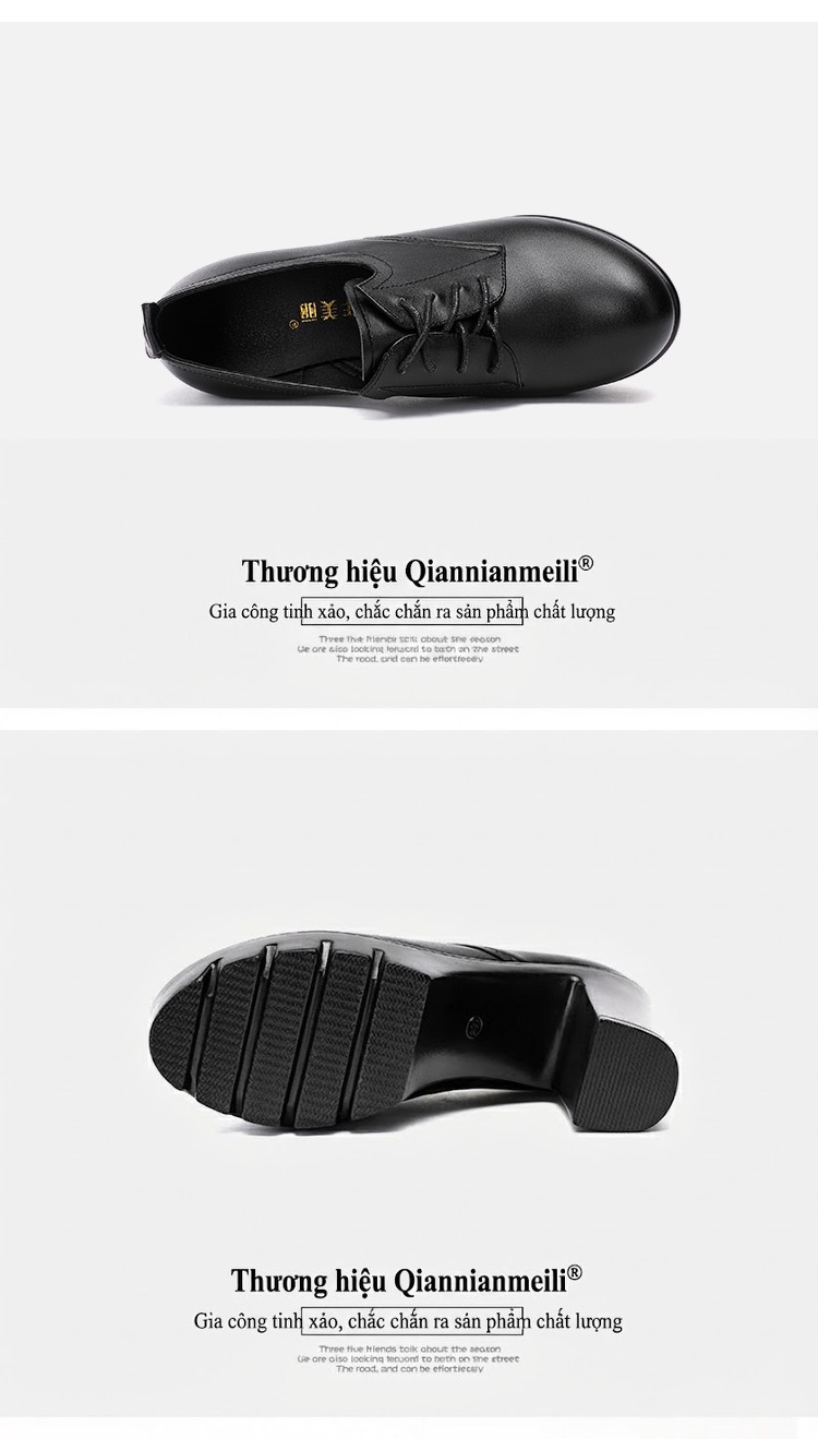 Giày Oxford Nữ Đế Cao Gót 7cm Lót Lông Giữ Ấm Màu Đen, Đỏ chi tiết 12