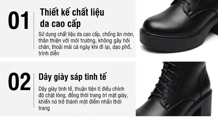 Giày Oxford Nữ Đế Cao Gót 7cm Lót Lông Giữ Ấm Màu Đen, Đỏ chi tiết 6