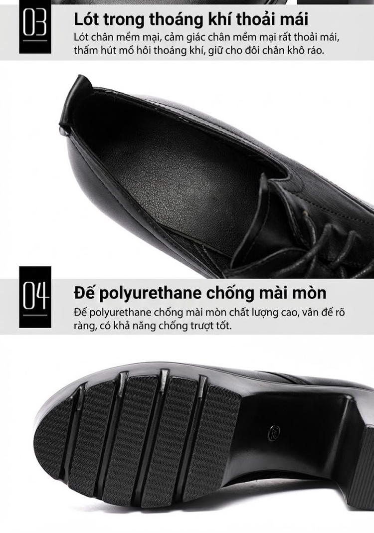 Giày Oxford Nữ Đế Cao Gót 7cm Lót Lông Giữ Ấm Màu Đen, Đỏ chi tiết 7