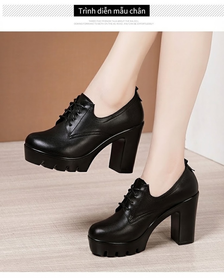 Giày Oxford Nữ Đế Cao Gót 7cm Lót Lông Giữ Ấm Màu Đen, Đỏ chi tiết 8