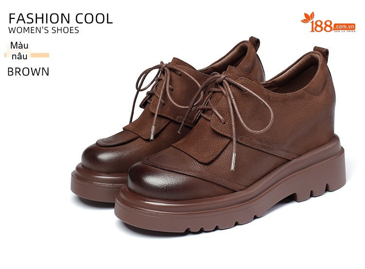 Giày Oxford Nữ Đế Dày Phong Cách Anh Quốc Chiều Cao Đế 10cm Màu Đen, Nâu chi tiết 3