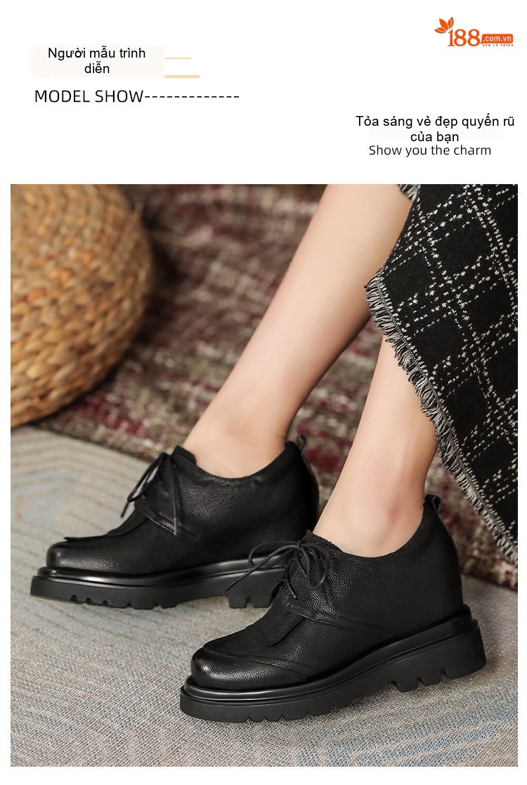 Giày Oxford Nữ Đế Dày Phong Cách Anh Quốc Chiều Cao Đế 10cm Màu Đen, Nâu chi tiết 4