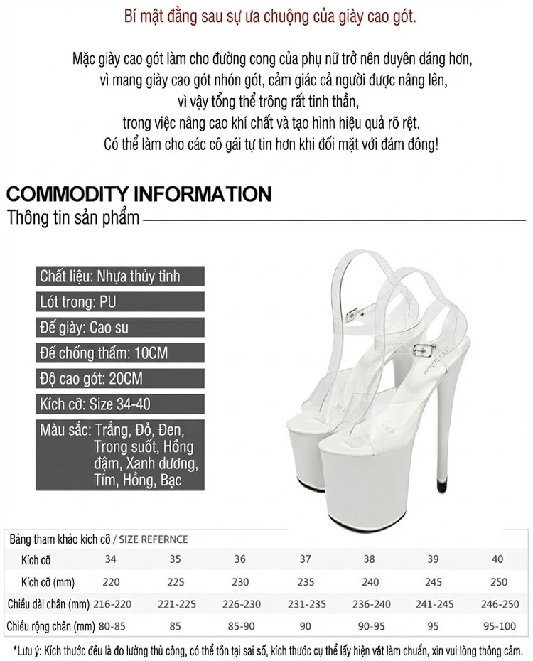 Sandal cao gót nữ quai trong suốt da bóng gót 10 cm chi tiết 1
