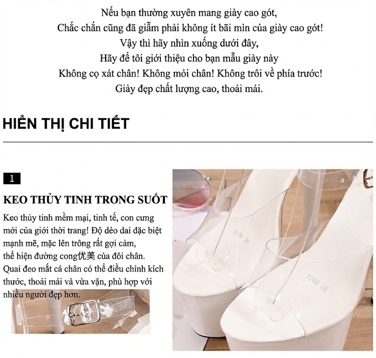 Sandal cao gót nữ quai trong suốt da bóng gót 10 cm chi tiết 4